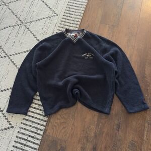 Vintage Tommy Hilfiger Sherpa Sweatshirt Men's XL Fleece V-Neck Black Crew Neck